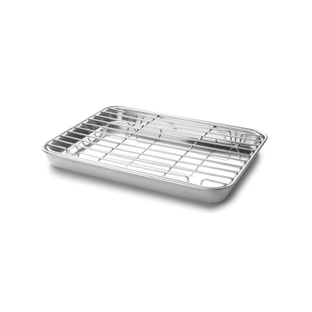 Plat à four avec grille amovible en inox 215x150 h20mm Plat à four avec grille amovible en inox 215x150 h20mm
