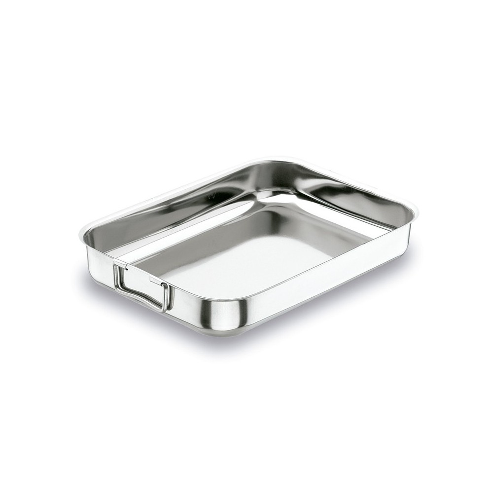 Plat à gratin avec anse tombante en inox 30x22 Hauteur 5cm 3.3L Plat à gratin avec anse tombante en inox 30x22 Hauteur 5cm 3.3L