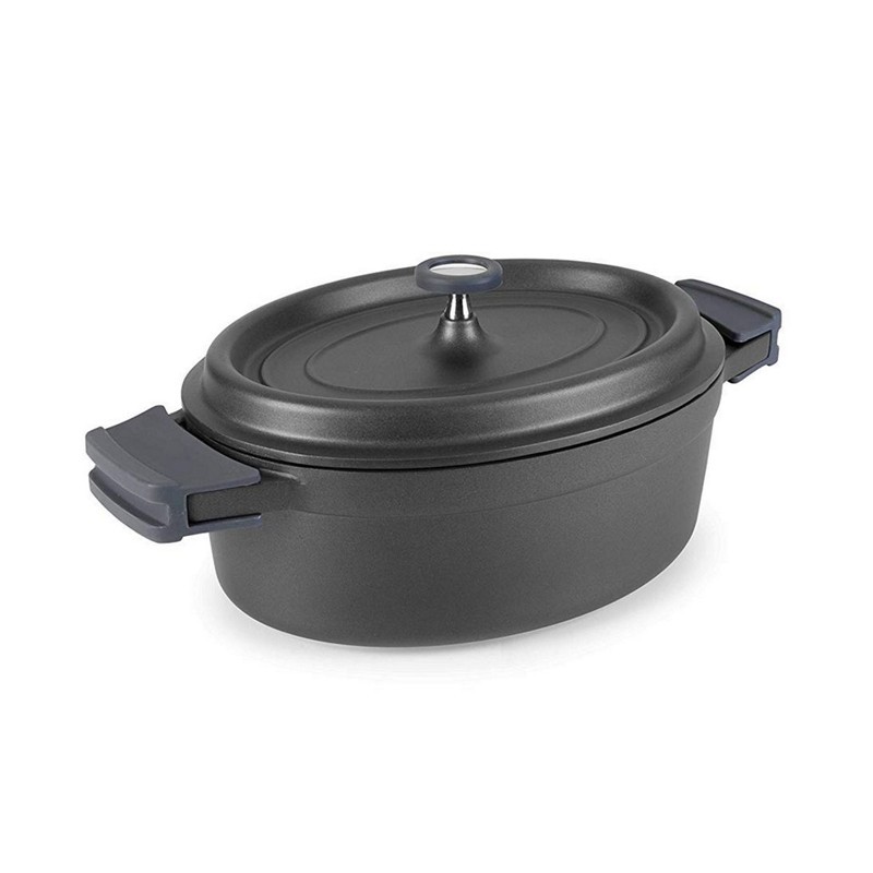 Faitout ovale avec couvercle noir en fonte aluminium 31x25x11cm 6,3 litres