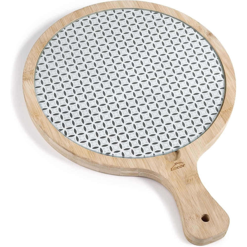 Planche en verre cristal et bambou ronde diamètre 25cm