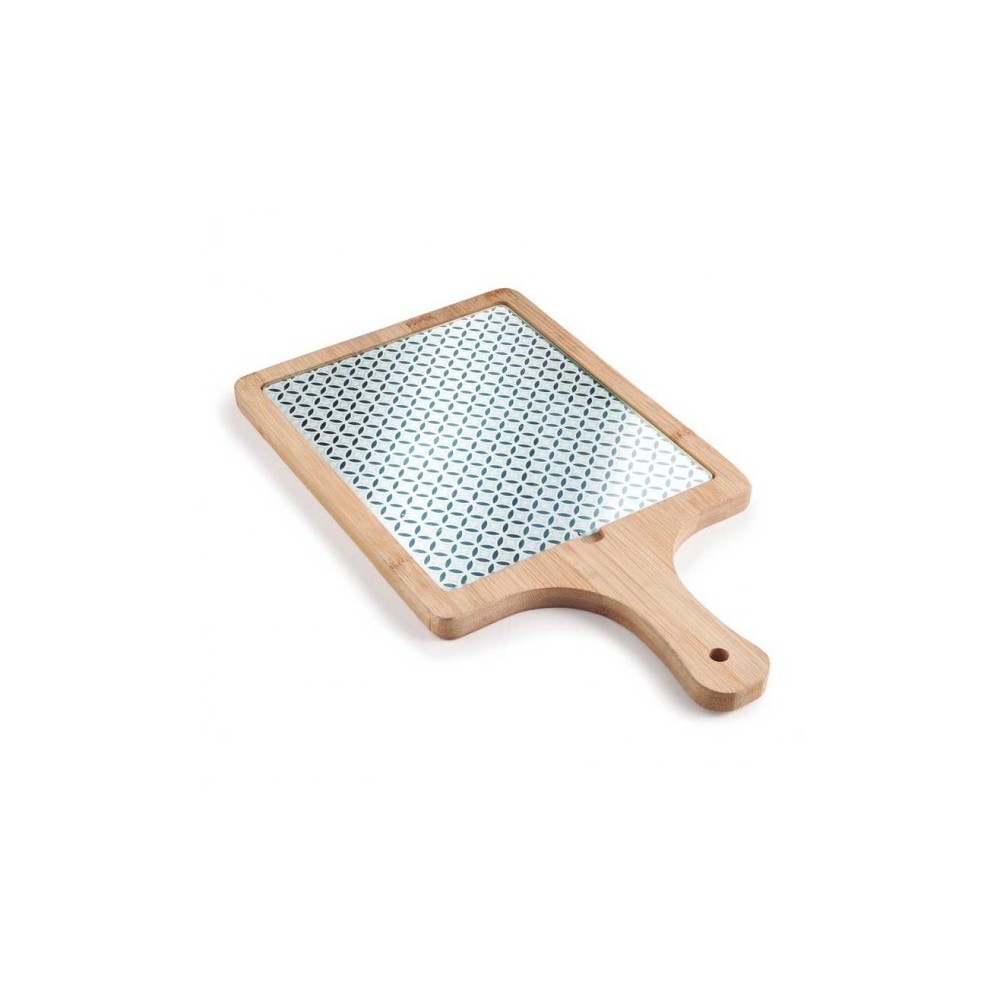 Planche en verre cristal et bambou rectangulaire dimension 385x215 hauteur 15 mm
