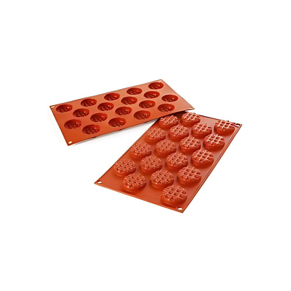 Moule flexible mini gaufres rondes 18 empreintes diamètre 40 hauteur 12mm Moule flexible mini gaufres rondes 18 empreintes diamètre 40 hauteur 12mm