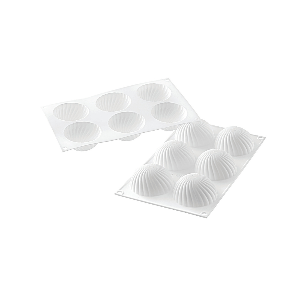 Moule silicone demi sphères vrillées 6 empreintes dimension 75x37,5mm Moule silicone demi sphères vrillées 6 empreintes dimension 75x37,5mm
