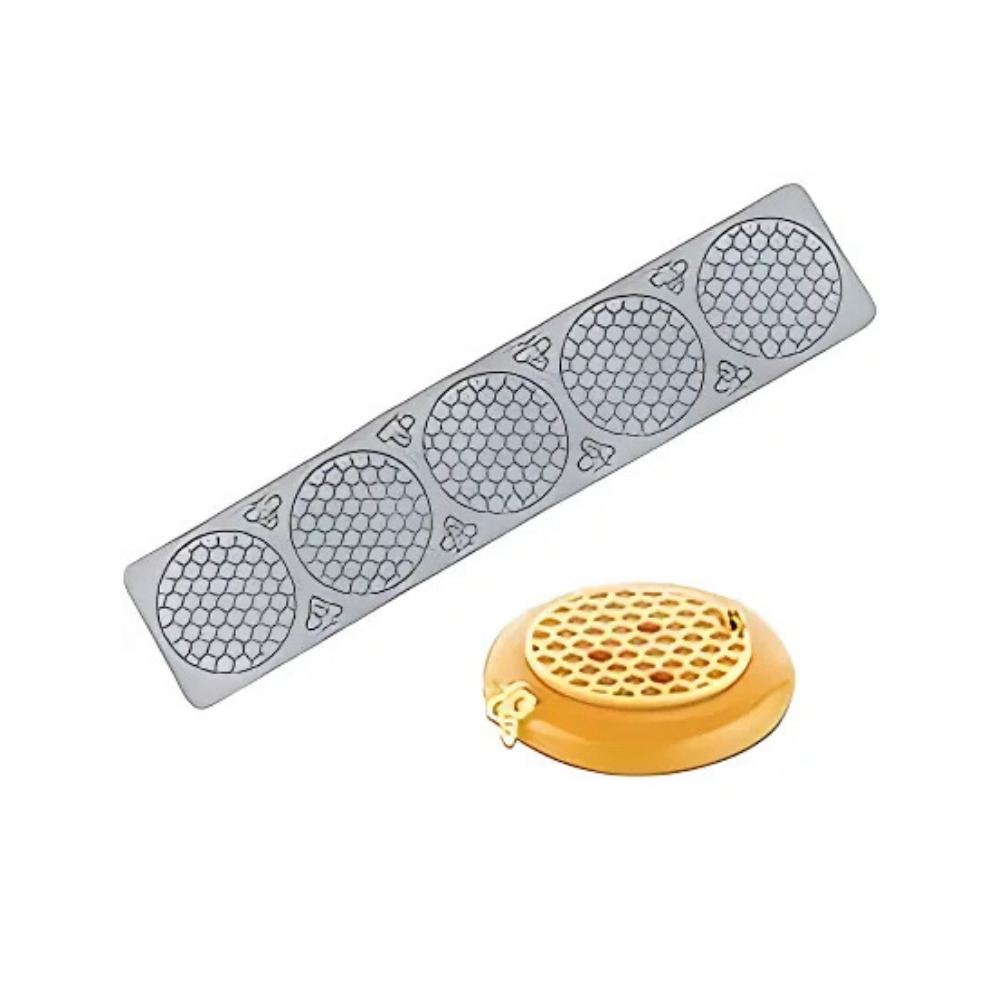 Tapis silicone 400x82mm 5 décors alvéoles et abeilles diamètre 75 hauteur 2mm Tapis silicone 400x82mm 5 décors alvéoles et abeilles diamètre 75 hauteur 2mm