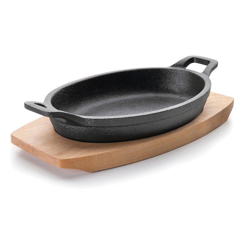 Faitout ovale avec base en bois 21,7x15cm 700ml