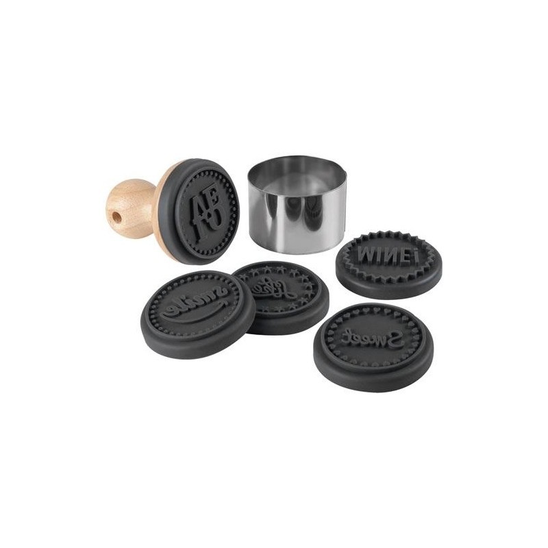 Set de 5 tampons en silicone manche en bois pour biscuits Set de 5 tampons en silicone manche en bois pour biscuits