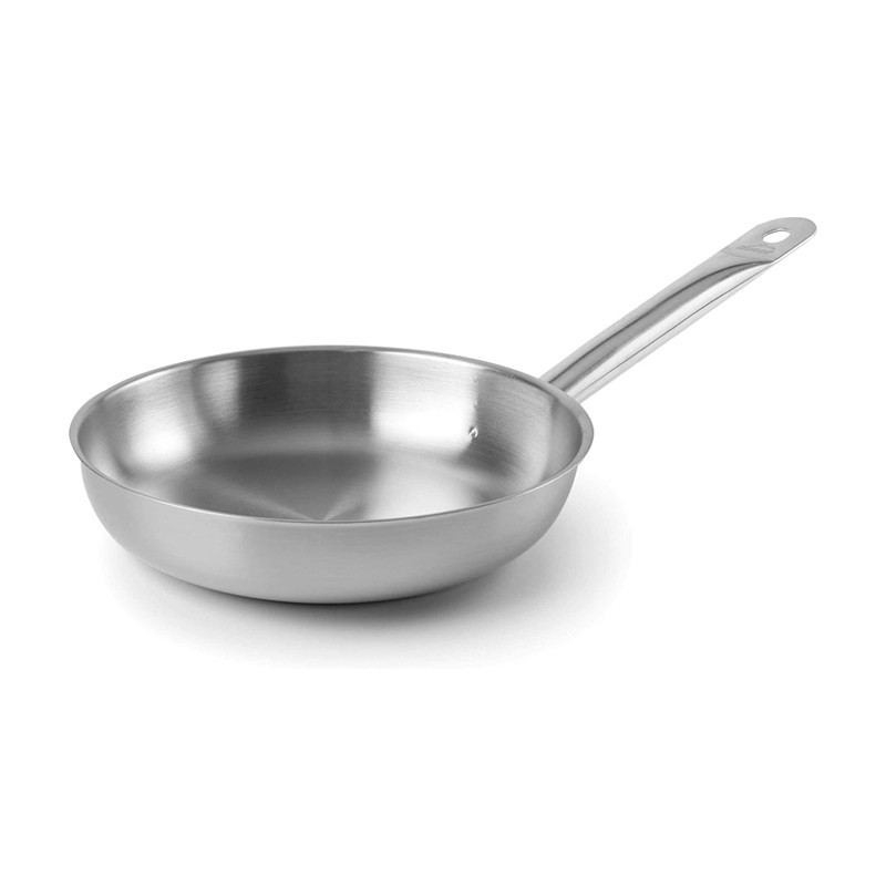 Poêle ronde à queue en inox 18/10 triple fond Diamètre 200 Hauteur 40mm Poêle ronde à queue en inox 18/10 triple fond Diamètre 200 Hauteur 40mm