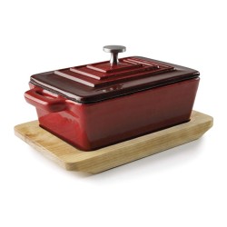 Faitout rectangulaire emailé avec couvercle "magma rouge" 130x90 Hauteur 45mm 300 ml