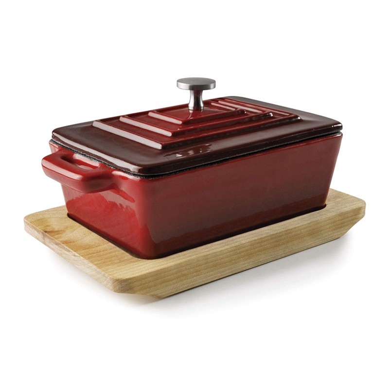 Faitout rectangulaire emailé avec couvercle "magma rouge" 130x90 Hauteur 45mm 300 ml