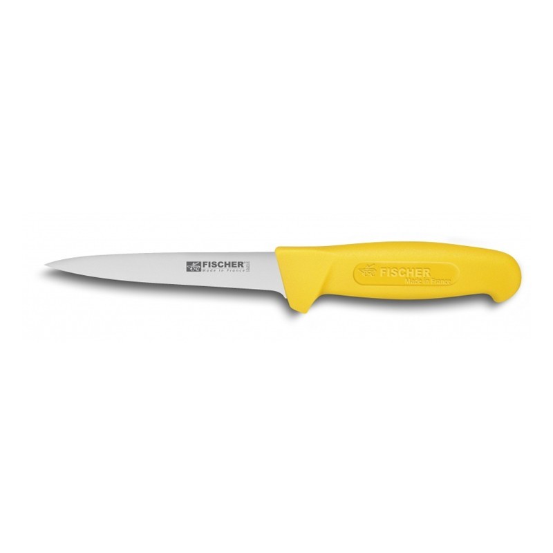 Couteau à saigner surmoulé inox manche jaune 14cm Couteau à saigner surmoulé inox manche jaune 14cm