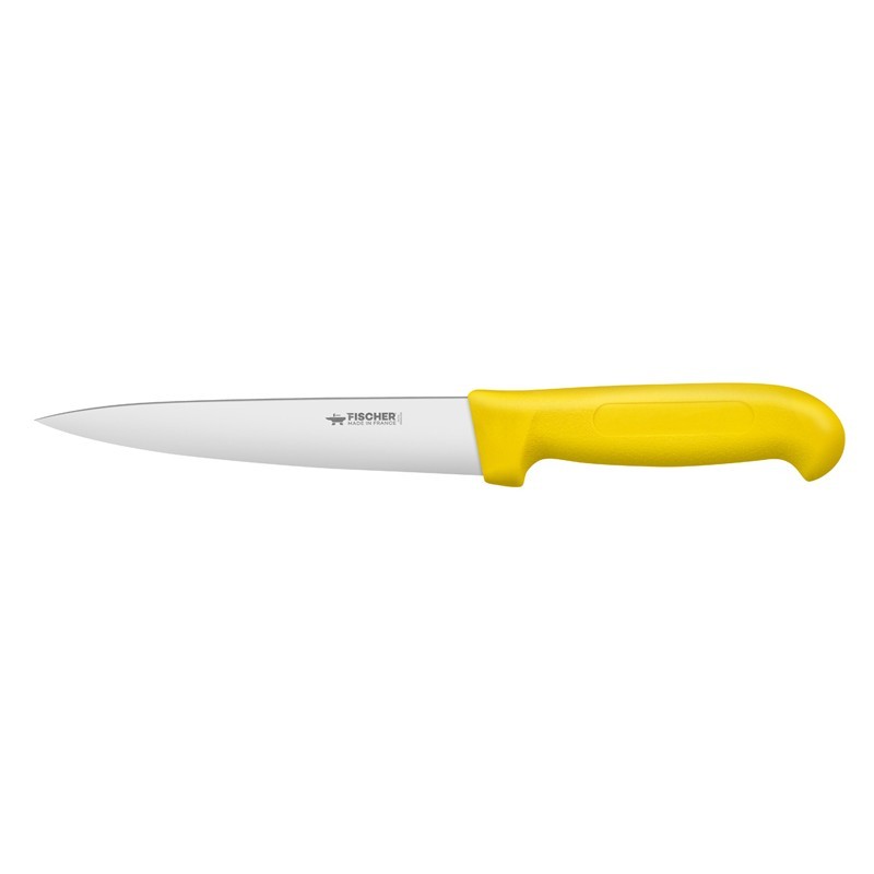 Couteau à saigner surmoulé inox manche jaune 17cm Couteau à saigner surmoulé inox manche jaune 17cm