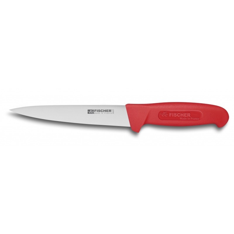 Couteau à saigner inox manche rouge 17cm Couteau à saigner inox manche rouge 17cm