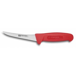 Couteau desosseur lame courbee rigide inox manche rouge 13cm
