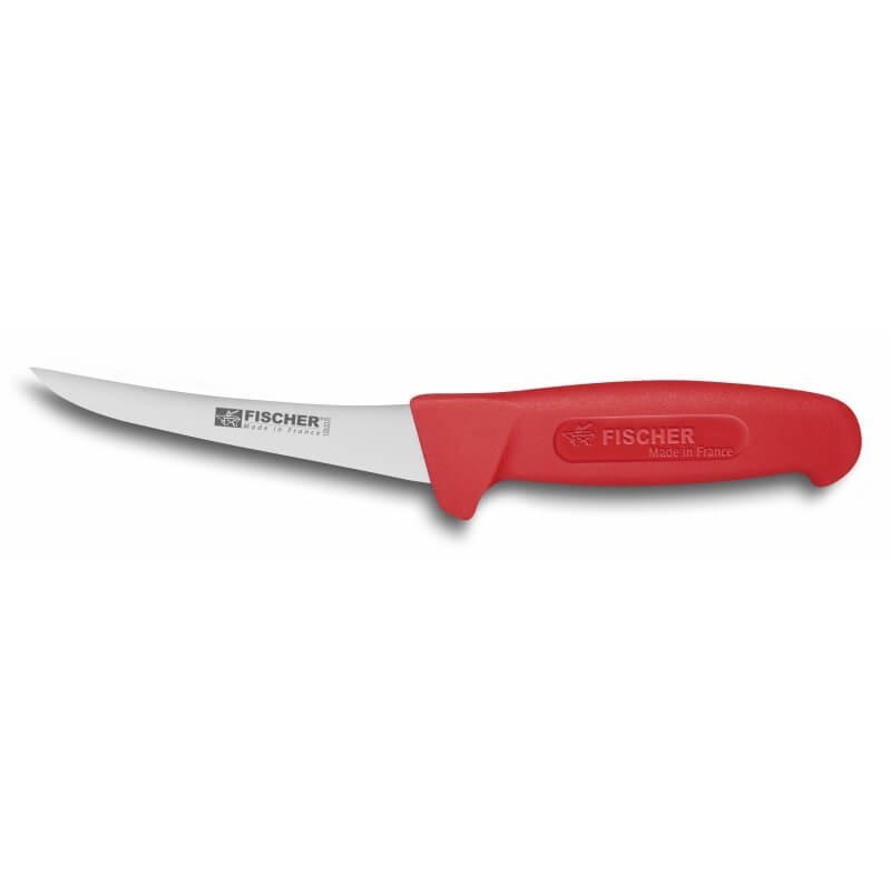 Couteau desosseur lame courbee rigide inox manche rouge 13cm Couteau desosseur lame courbee rigide inox manche rouge 13cm