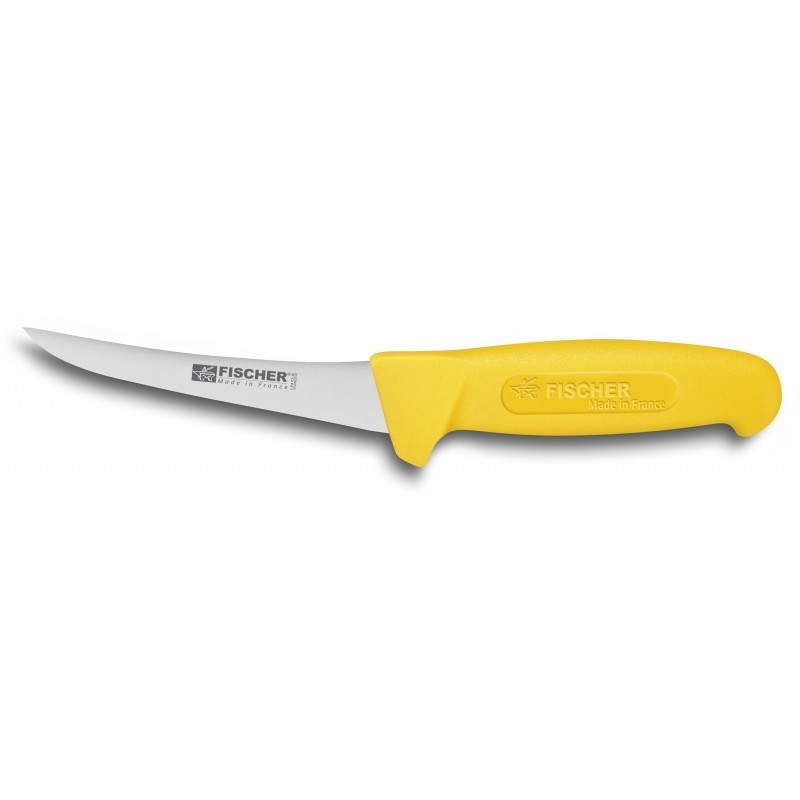 Couteau desosseur lame courbee rigide inox manche jaune 13cm Couteau desosseur lame courbee rigide inox manche jaune 13cm