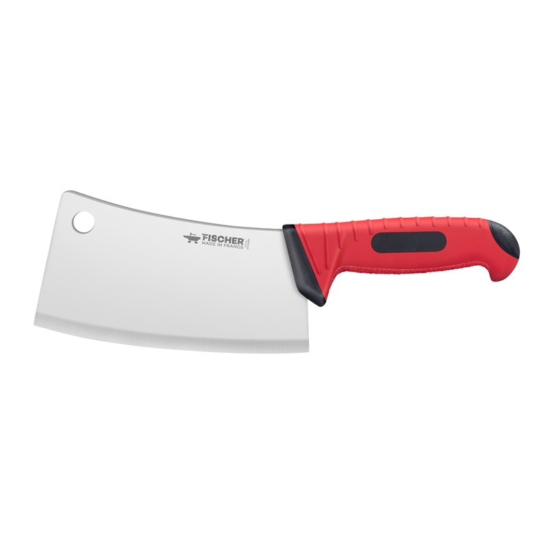 Couperet de boucherie inox 22cm manche bi-matière noire et rouge 910 g