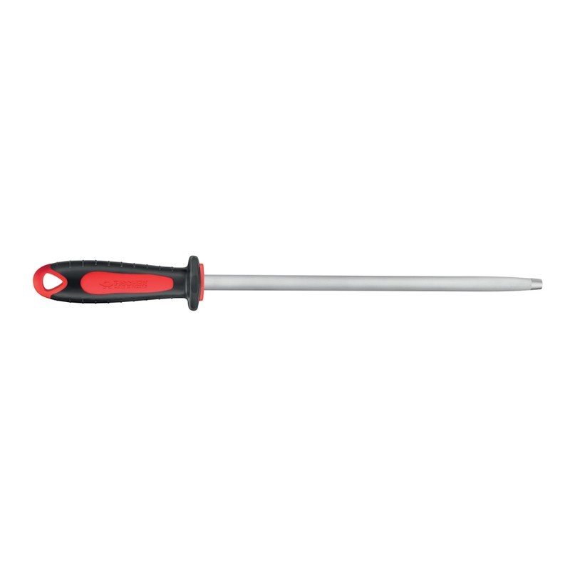 Fusil à aiguiser mèche ronde manche bi-matière rouge 30cm