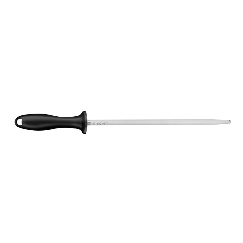 Fusil à aiguiser mèche ronde manche noire 25cm Fusil à aiguiser mèche ronde manche noire 25cm