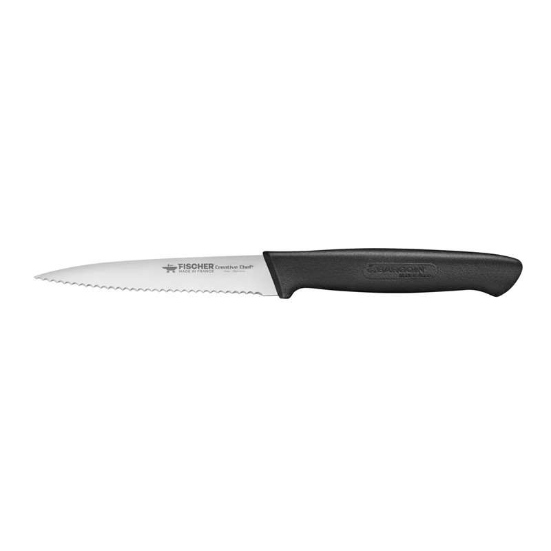 Couteau office crantée pointu manche surmoule noir 10cm Couteau office crantée pointu manche surmoule noir 10cm